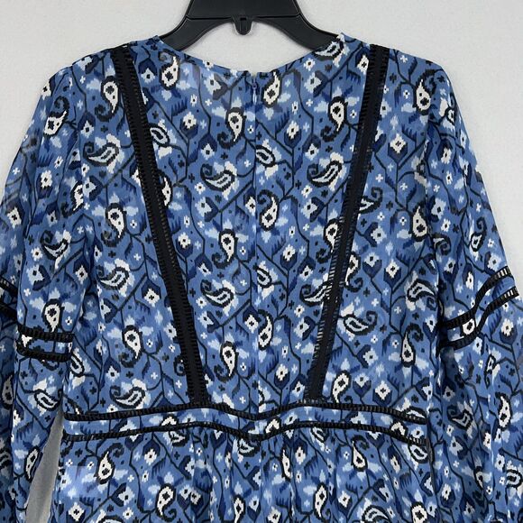 Veronica Beard Blouse Womens 8 Blue Silk Cabo Boho Top Peplum Lace Luxury - Picture 7 of 15